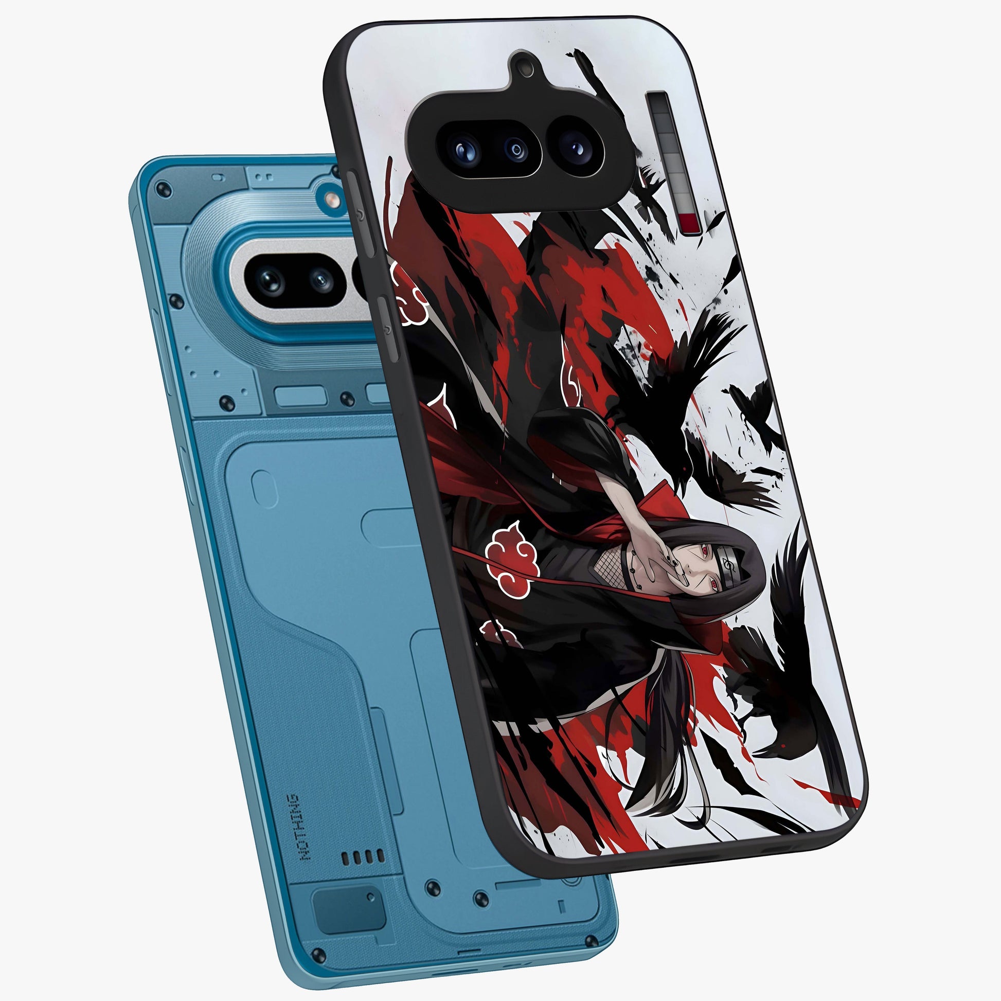Crimson Crow Illusion Glass Case displayed in angled mockup highlighting mysterious crow graphic with dark aesthetic style.