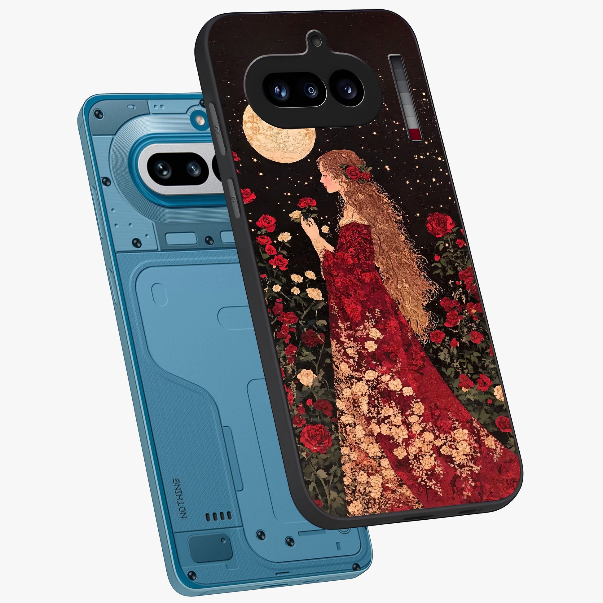 Crimson Dreams Glass Case displayed in angled mockup highlighting soft crimson aesthetic design with artistic theme.