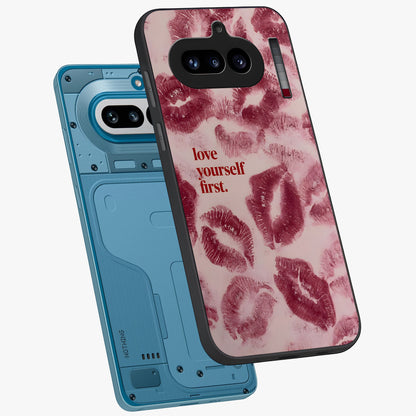 Crimson Kiss Love Glass Case displayed in angled mockup highlighting bold love inspired design with modern aesthetic style.