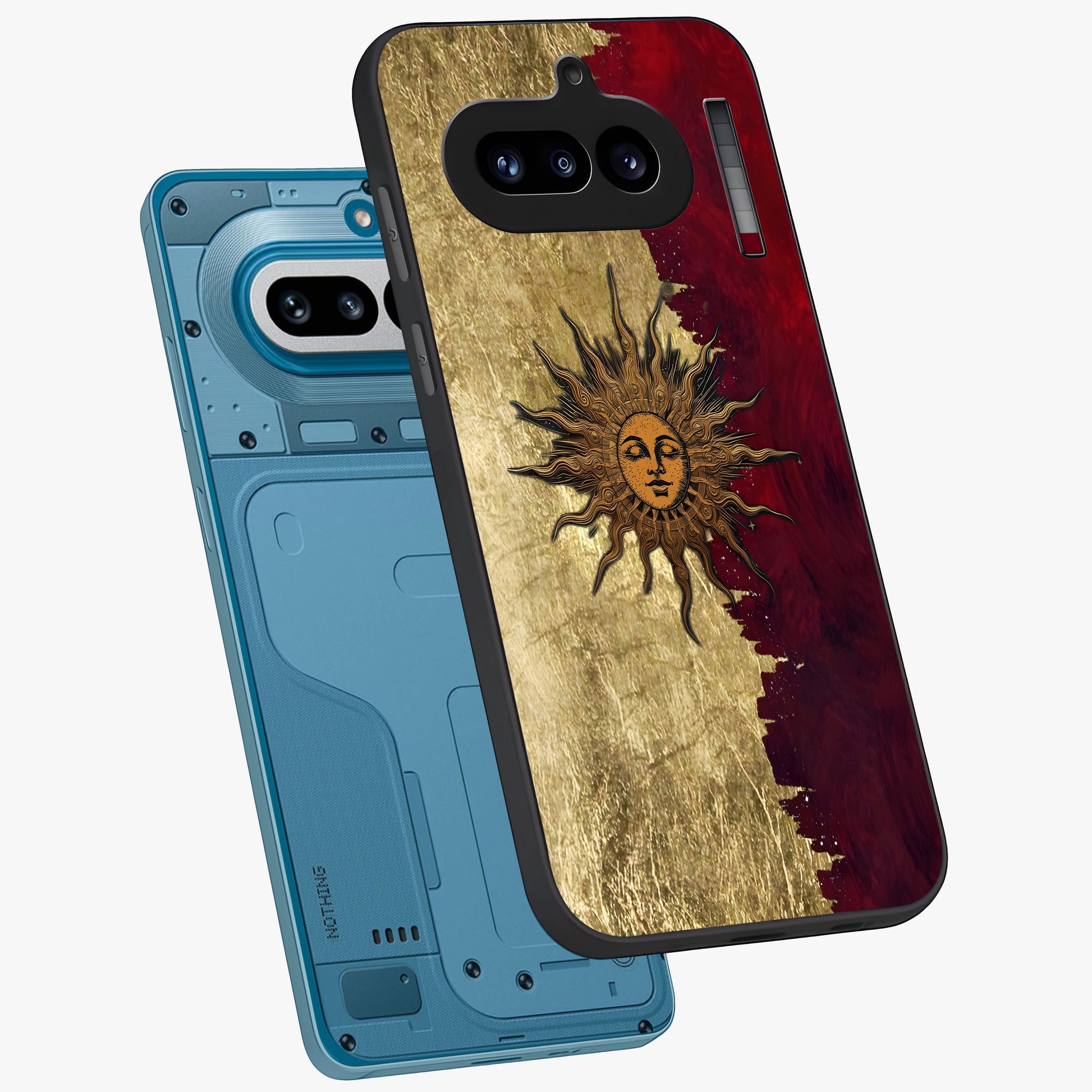 Crimson Sun Majesty Glass Case displayed in angled mockup highlighting majestic crimson sun design with bold aesthetic style.