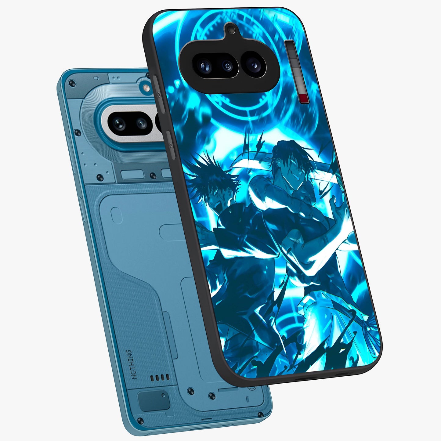 Cursed Energy Clash Glass Case displayed in angled mockup highlighting powerful battle inspired graphic with anime style aesthetic.