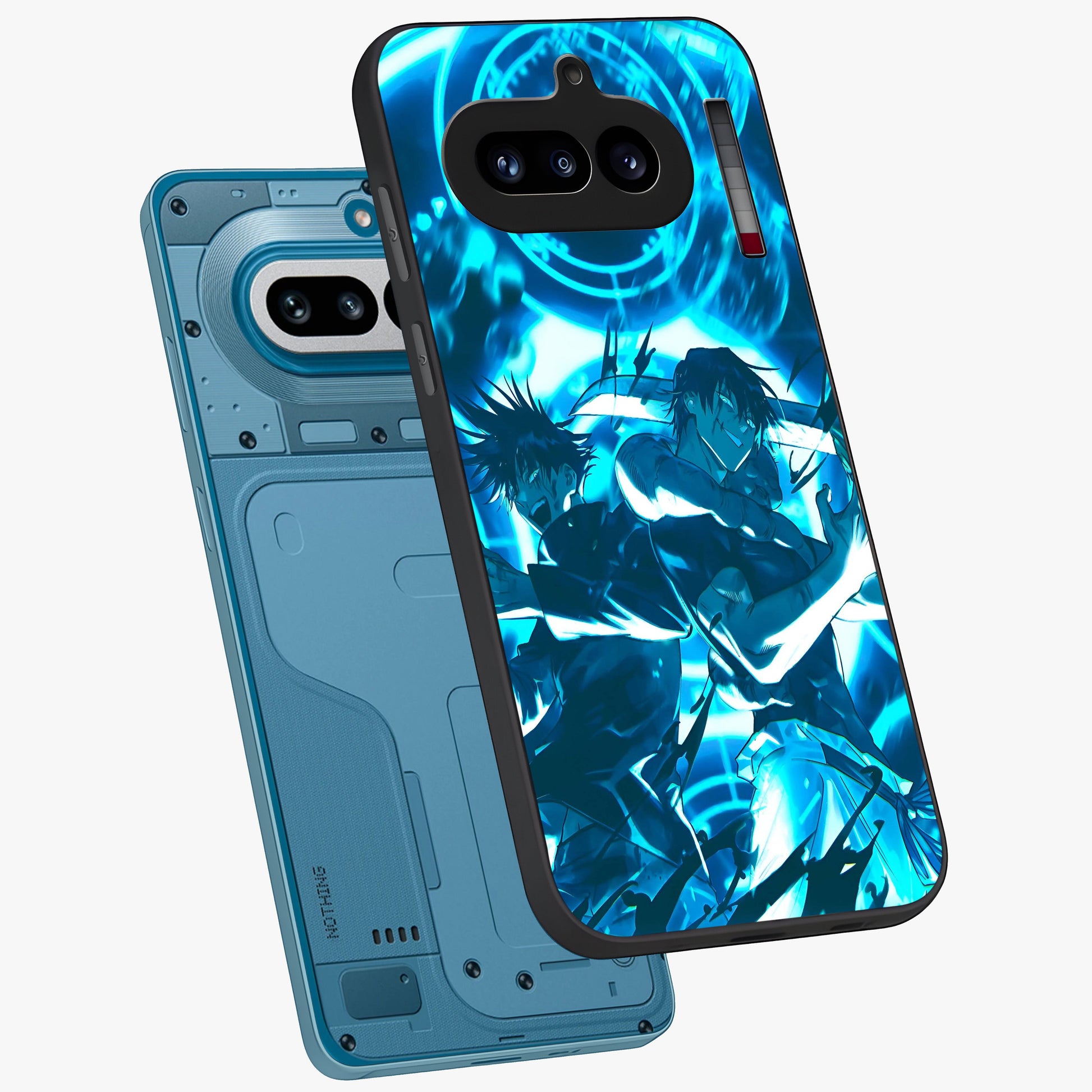Cursed Energy Clash Glass Case displayed in angled mockup highlighting powerful battle inspired graphic with anime style aesthetic.