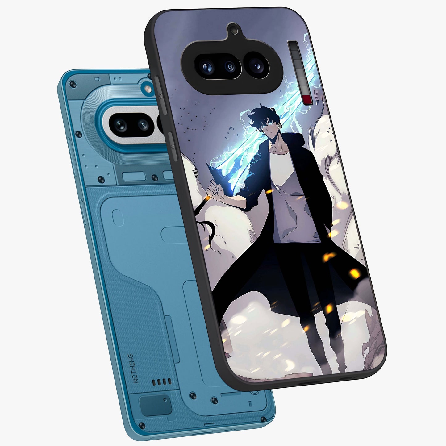 Dark Lightning Anime Warrior Glass Case displayed in angled mockup highlighting powerful lightning themed anime illustration.