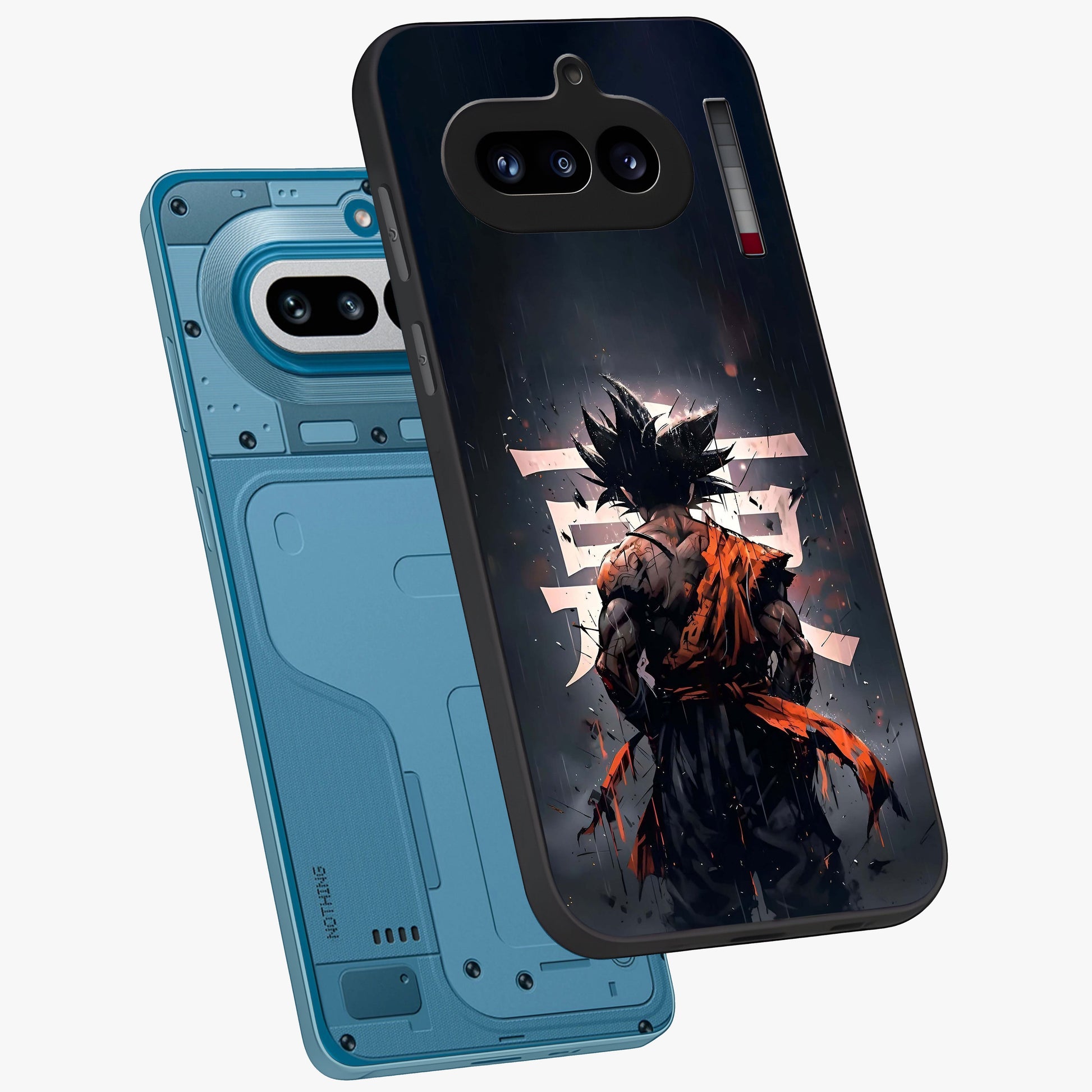 Dark Warrior In Rain Glass Case displayed in angled mockup highlighting dramatic warrior illustration with dark rain aesthetic.