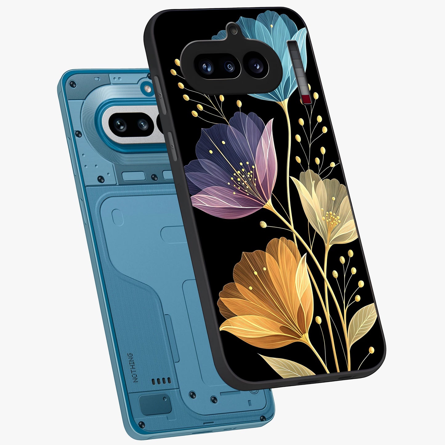 Delicate Multicolor Flowers Glass Case displayed in angled mockup highlighting colorful flower pattern with soft aesthetic style.