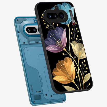 Delicate Multicolor Flowers Glass Case displayed in angled mockup highlighting colorful flower pattern with soft aesthetic style.