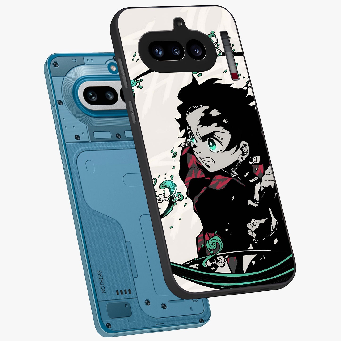 Demon Slayer Glass Case displayed in angled mockup highlighting dramatic anime character design with action aesthetic.