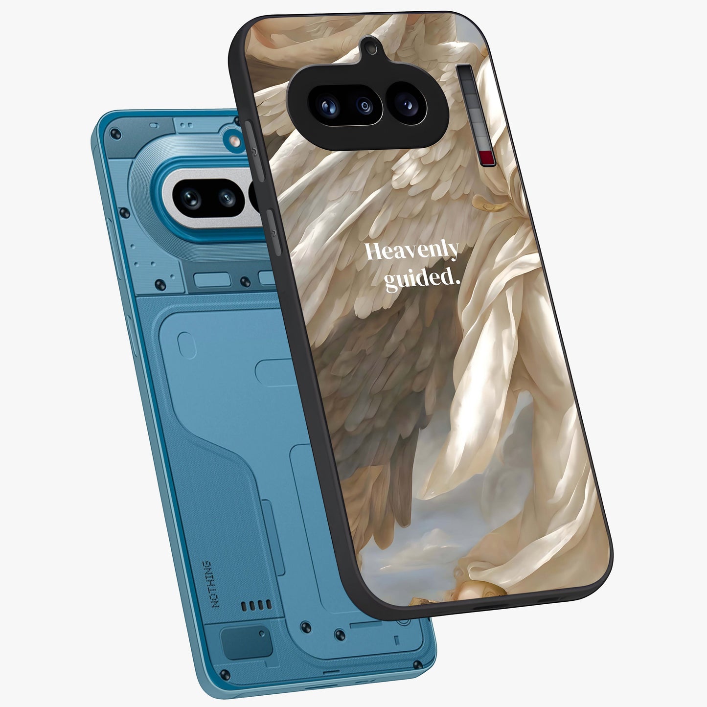 Divine Winged Grace Glass Case displayed in angled mockup highlighting graceful wing design with divine aesthetic style.