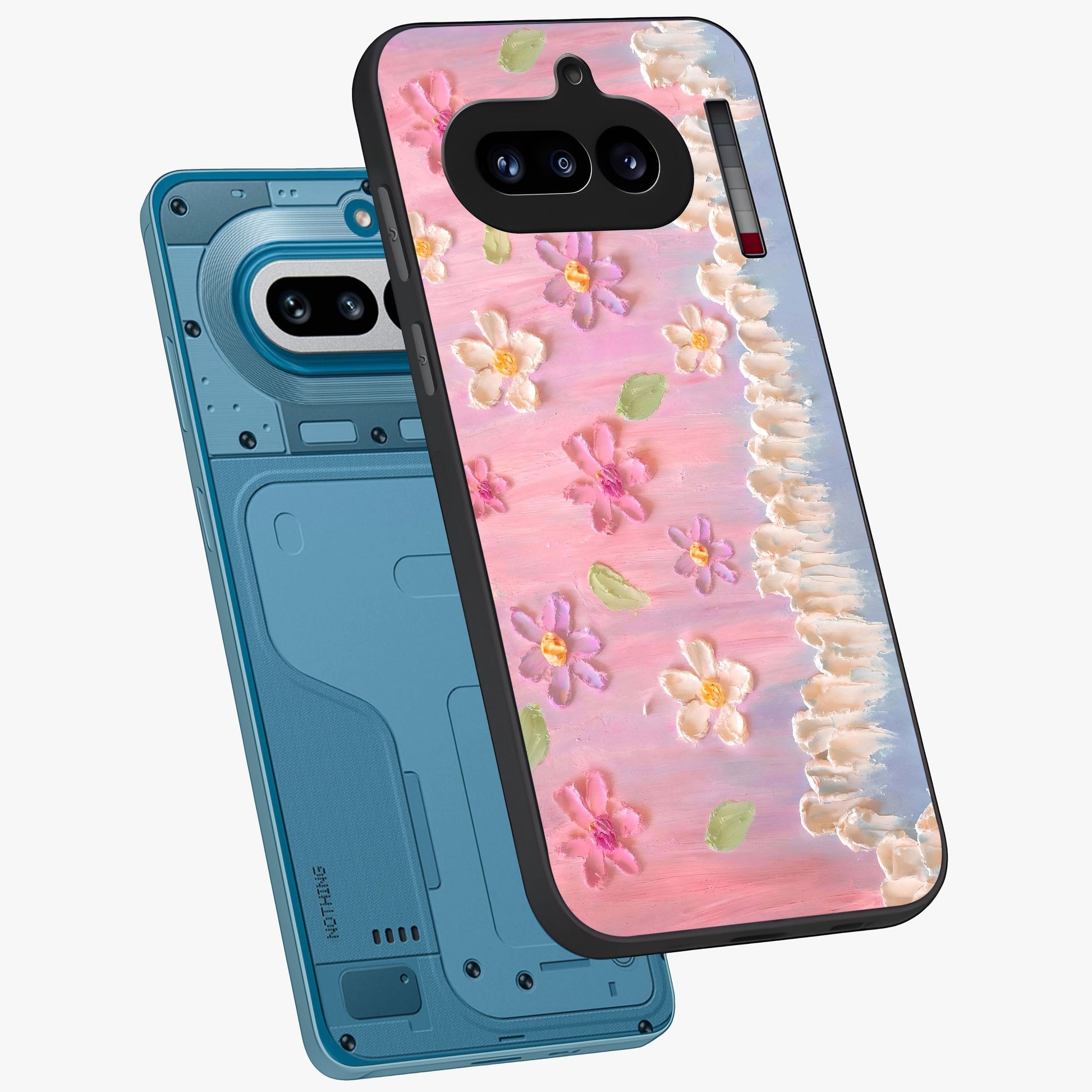 Dreamy Painted Garden Glass Case displayed in angled mockup highlighting colorful garden illustration with dreamy aesthetic style.