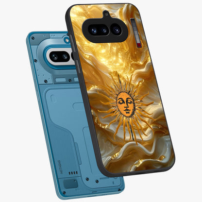 Eternal Golden Glow Glass Case displayed in angled mockup highlighting glowing golden aesthetic design with elegant style.