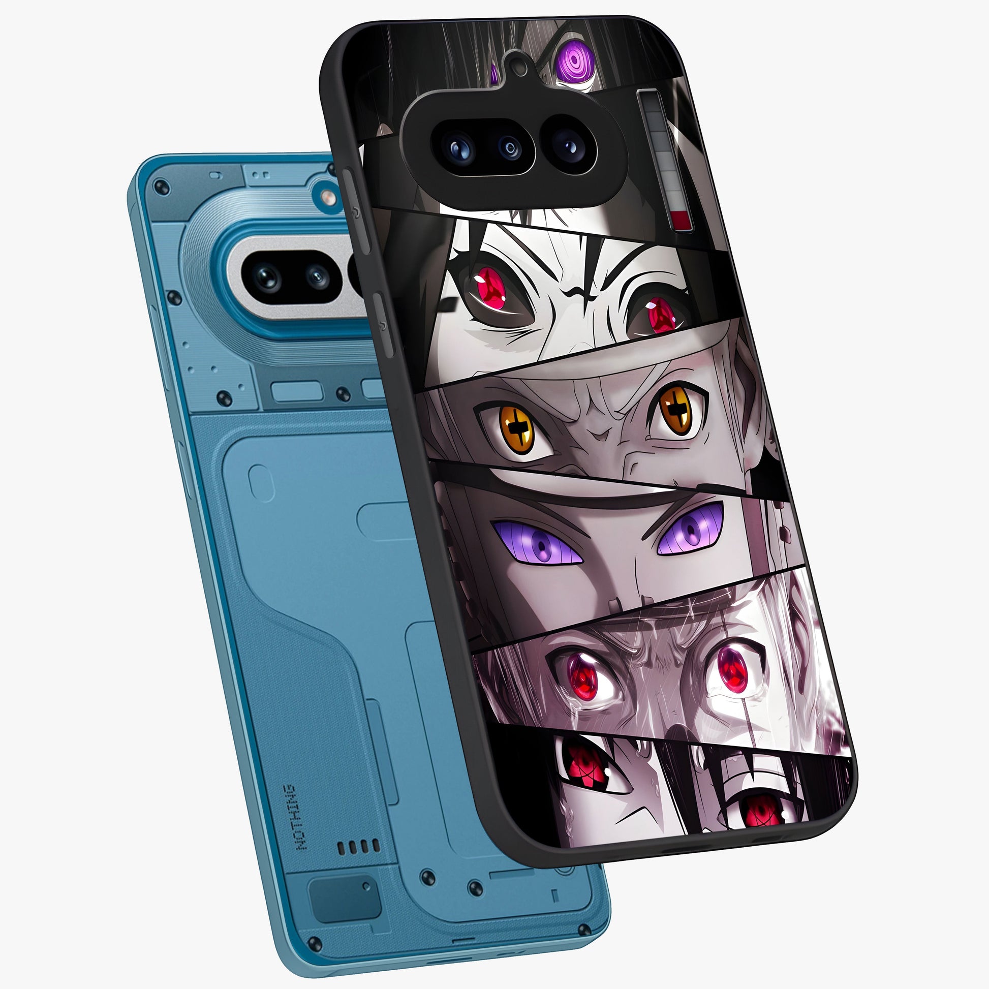 Eyes of Destiny Glass Case displayed in angled mockup highlighting bold eye illustration with mystical aesthetic style.