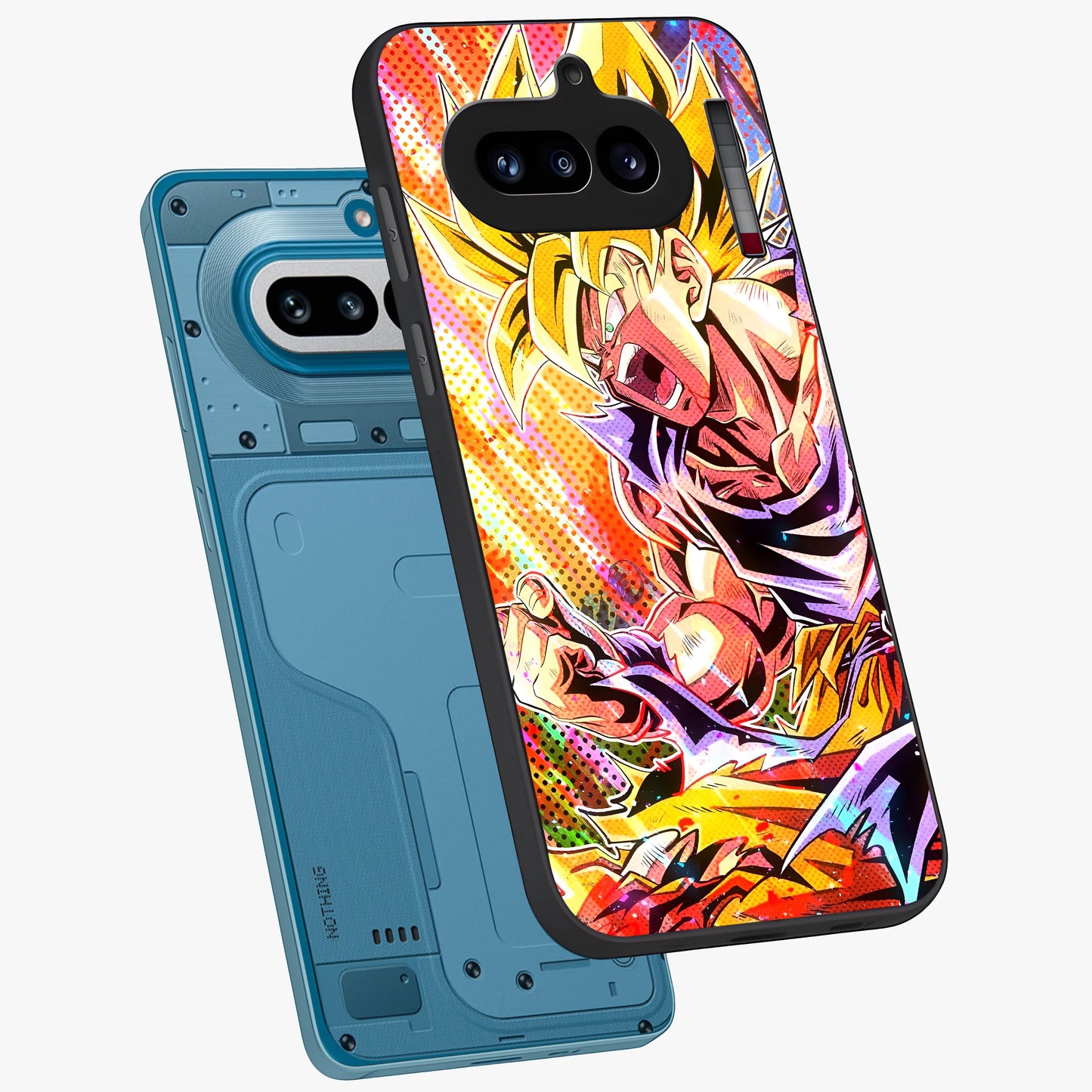 Firing Goku Glass Case displayed in angled mockup highlighting dynamic anime character design with action aesthetic.