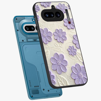 Floral Wall Art With Purple Flowers Glass Case displayed in angled mockup highlighting vibrant purple floral illustration with artistic aesthetic.