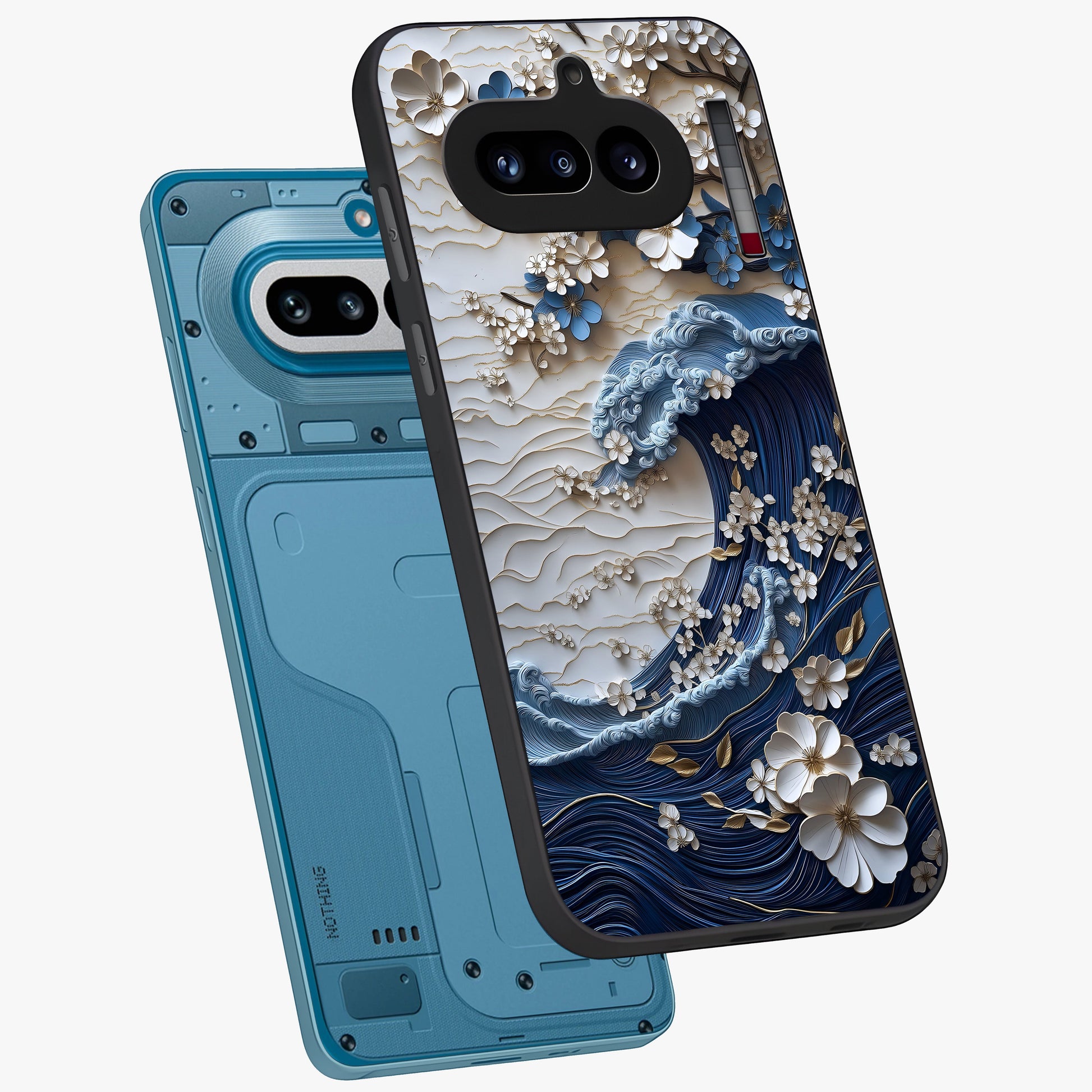 Floral Wave Origami Glass Case displayed in angled mockup highlighting geometric origami flower design with modern aesthetic style.