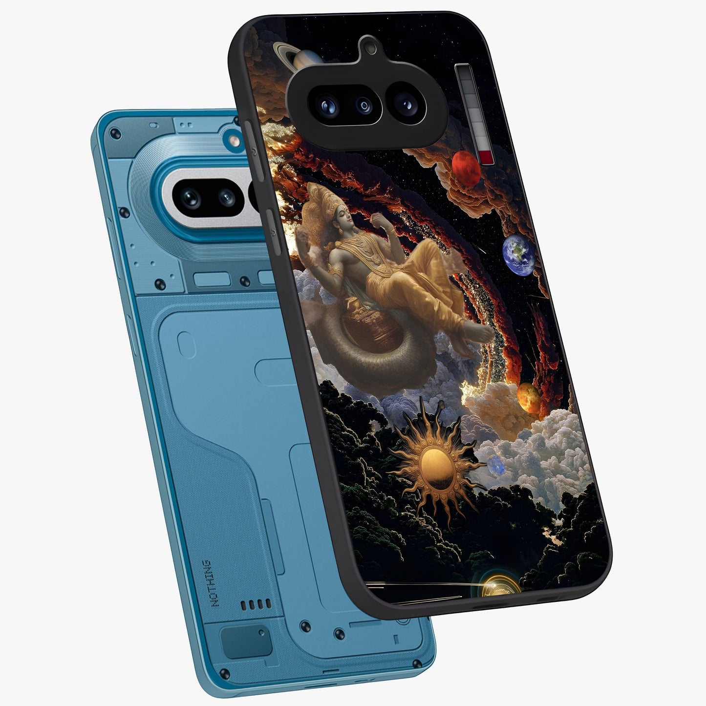 Galactic Divine God Glass Case displayed in angled mockup highlighting powerful celestial deity illustration with galactic aesthetic.
