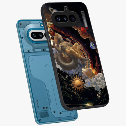 Galactic Divine God Glass Case displayed in angled mockup highlighting powerful celestial deity illustration with galactic aesthetic.