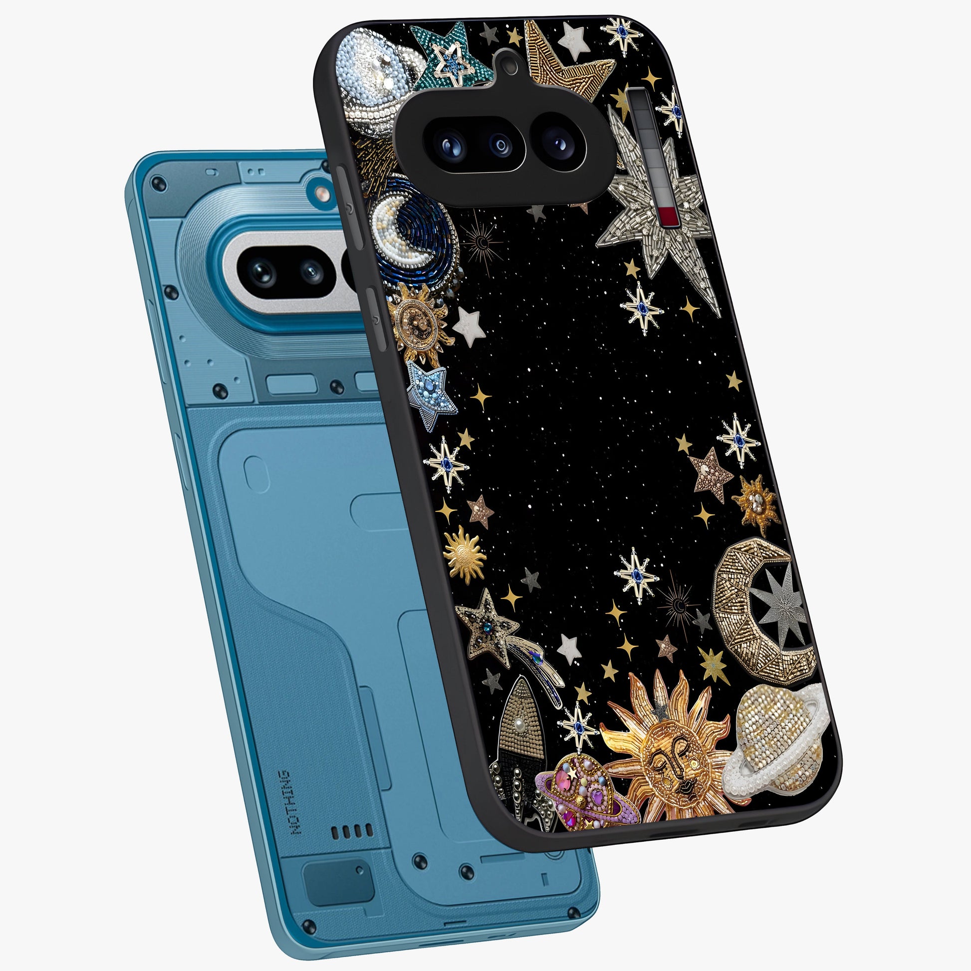 Galactic Jewel Stars Glass Case displayed in angled mockup highlighting shining celestial star design with cosmic aesthetic style.