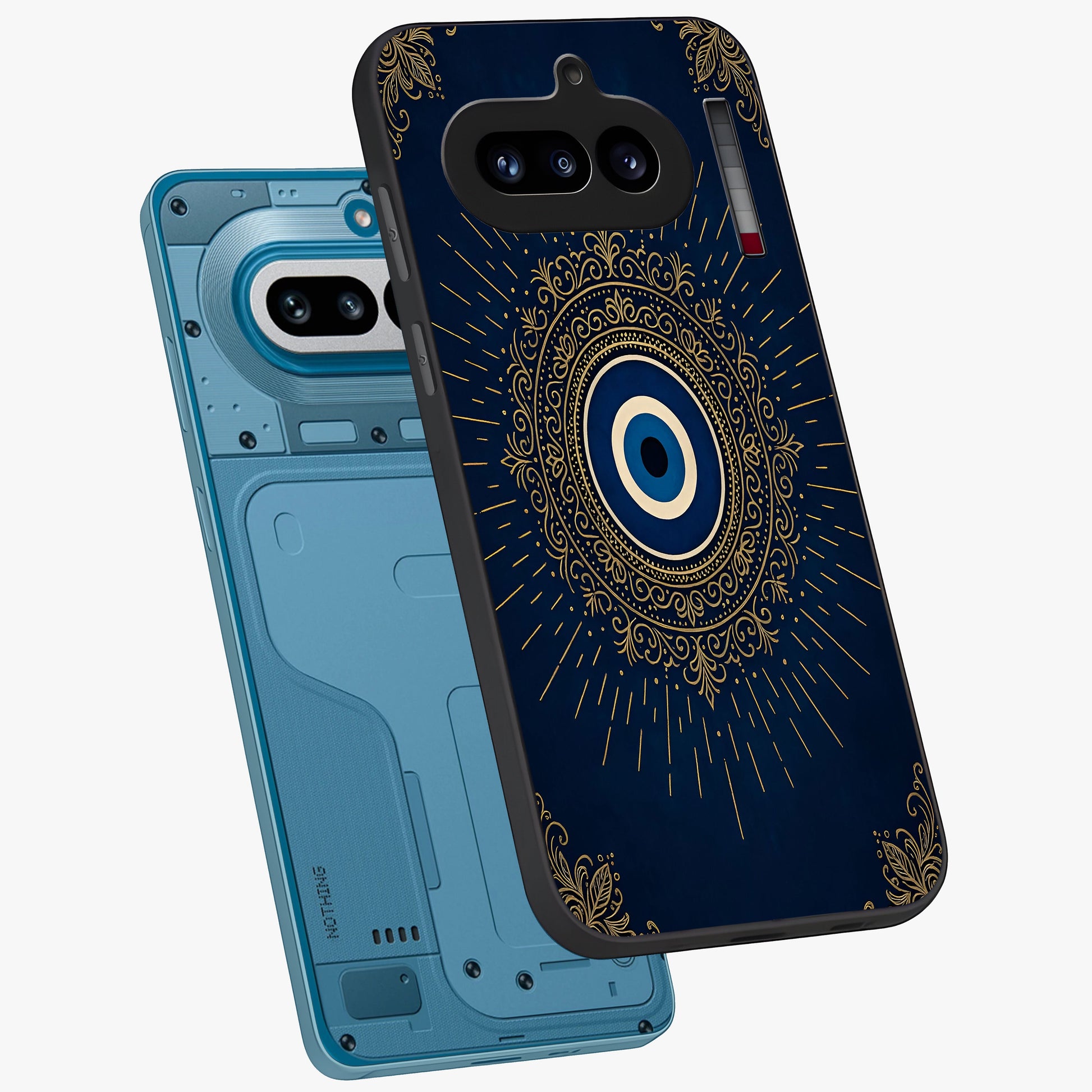 Golden Celestial Charm Glass Case displayed in angled mockup highlighting sparkling cosmic charm design with celestial aesthetic.
