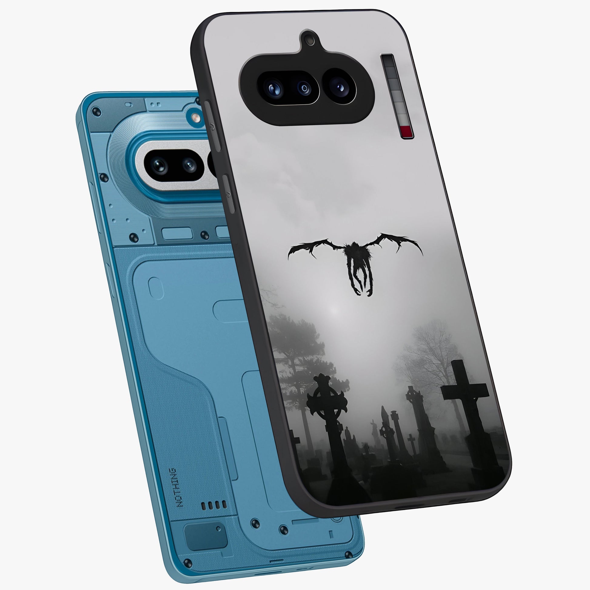 Graveyard Shadow Descent Glass Case displayed in angled mockup highlighting eerie shadow illustration with gothic aesthetic.