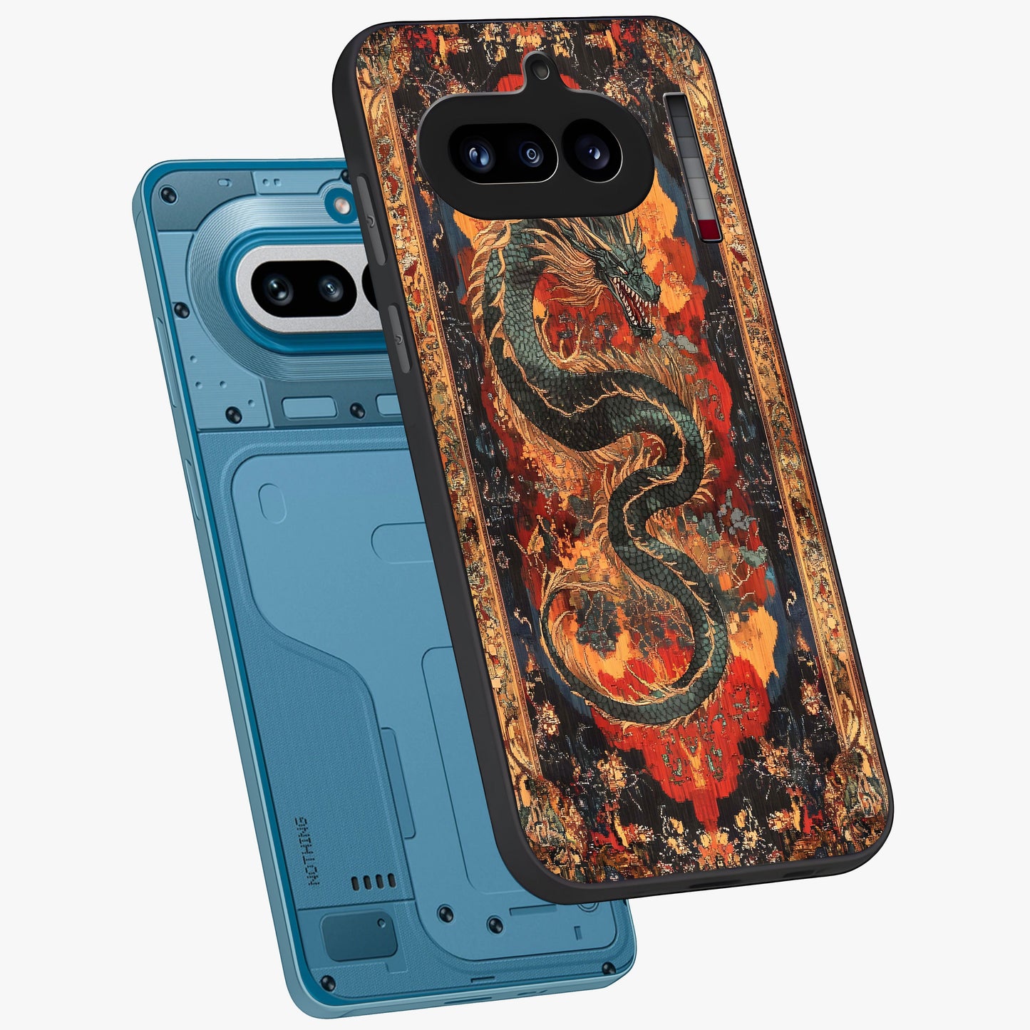 Inferno Dragon Soul Glass Case displayed in angled mockup highlighting powerful dragon illustration with inferno aesthetic.