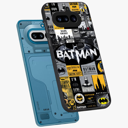 Knight Gotham Rise Glass Case displayed in angled mockup highlighting powerful knight silhouette design with dramatic aesthetic.
