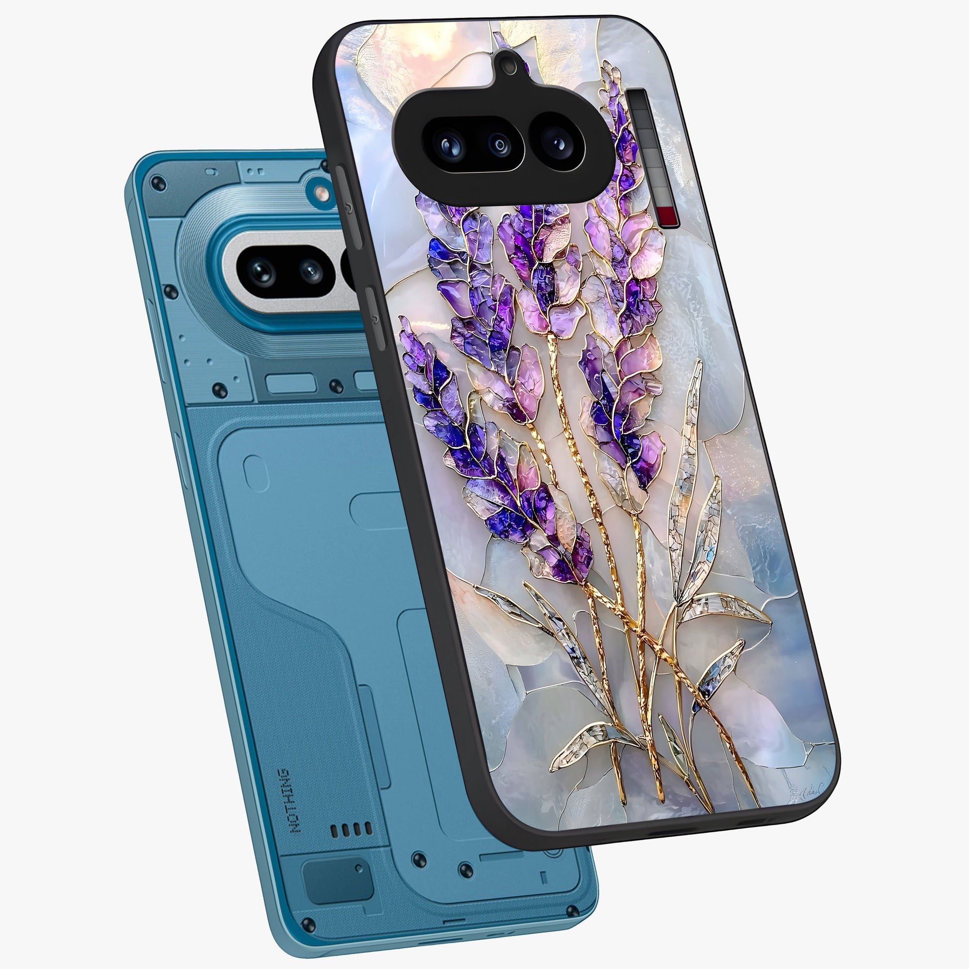 Lavender Dream Glow Glass Case displayed in angled mockup highlighting dreamy purple glow design with soft artistic style.