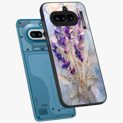Lavender Dream Glow Glass Case displayed in angled mockup highlighting dreamy purple glow design with soft artistic style.