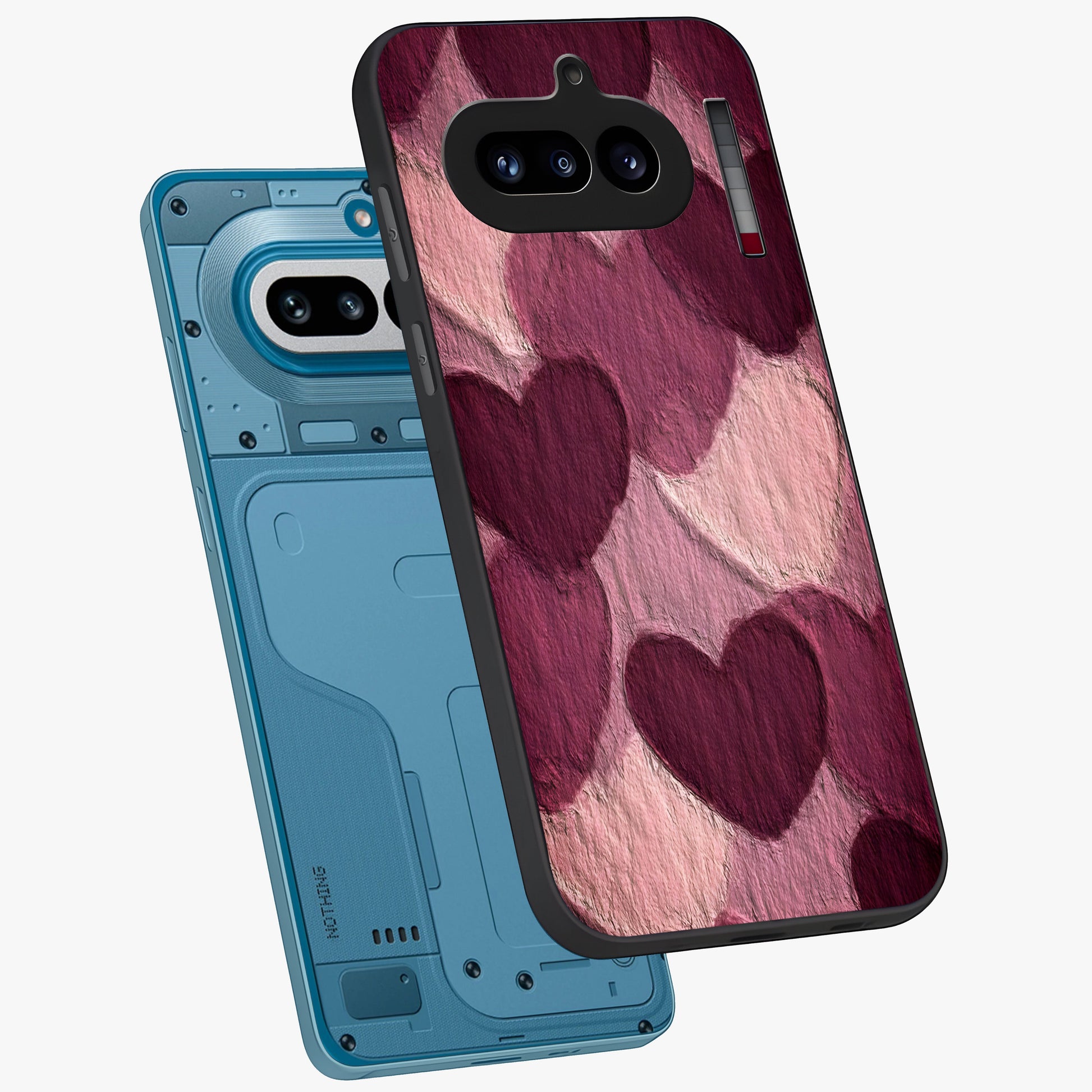 Layered Paper Hearts Glass Case displayed in angled mockup highlighting creative paper craft heart design with romantic aesthetic.
