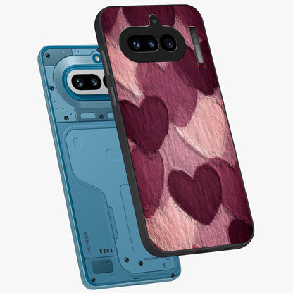 Layered Paper Hearts Glass Case displayed in angled mockup highlighting creative paper craft heart design with romantic aesthetic.