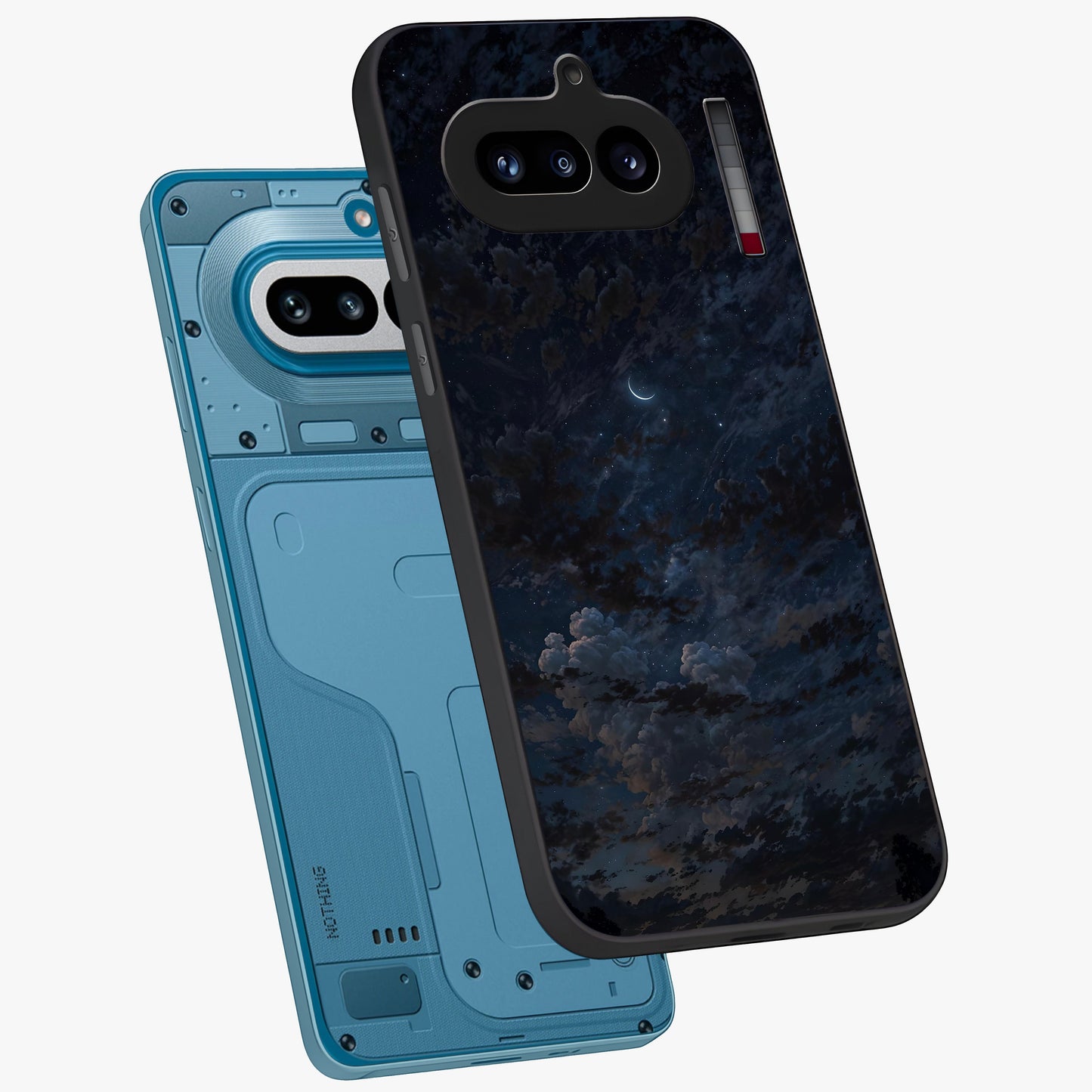 Lunar Veil Silence Glass Case displayed in angled mockup highlighting soft lunar design with peaceful celestial aesthetic.