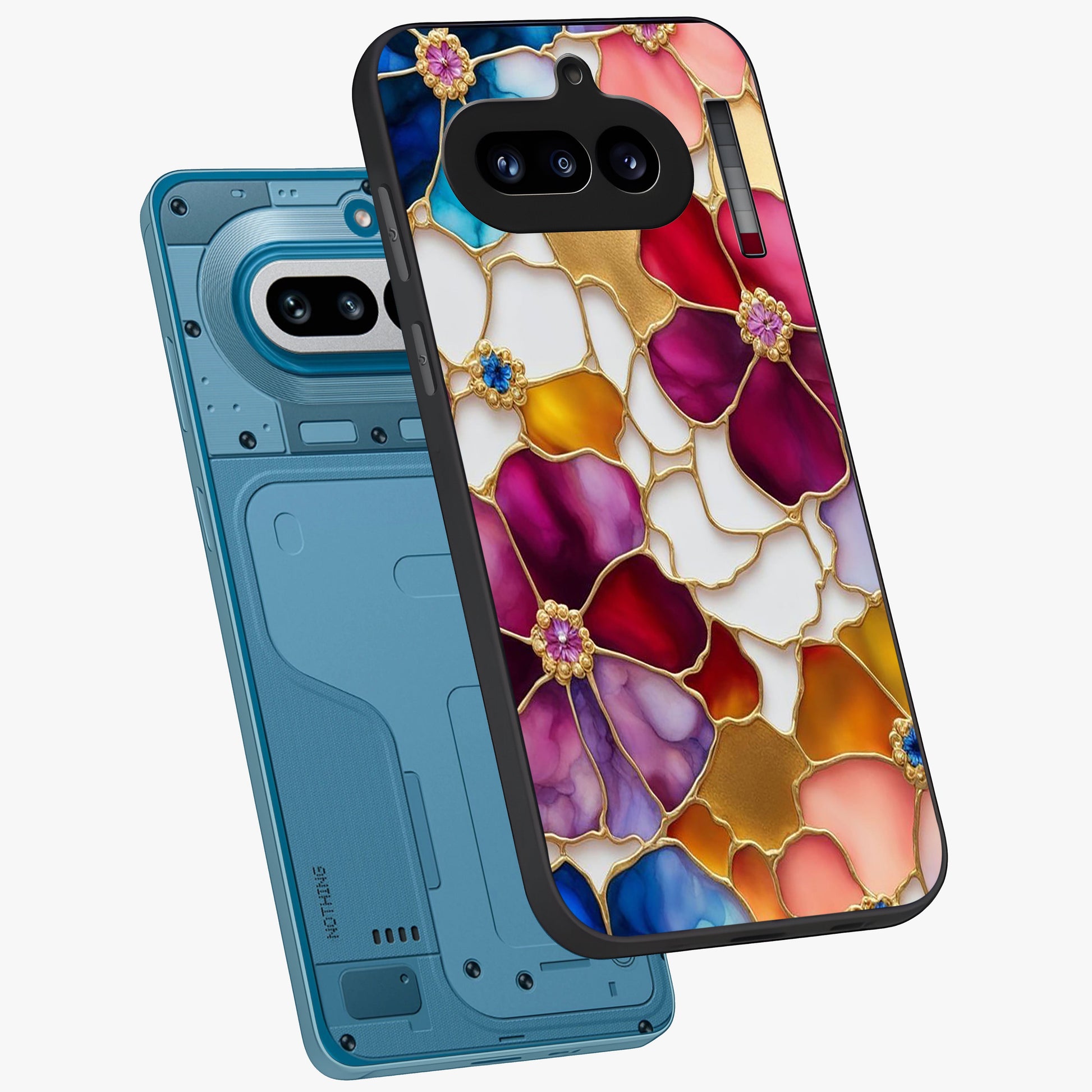 Marble Flower Pattern Glass Case displayed in angled mockup highlighting elegant marble floral design with modern aesthetic.