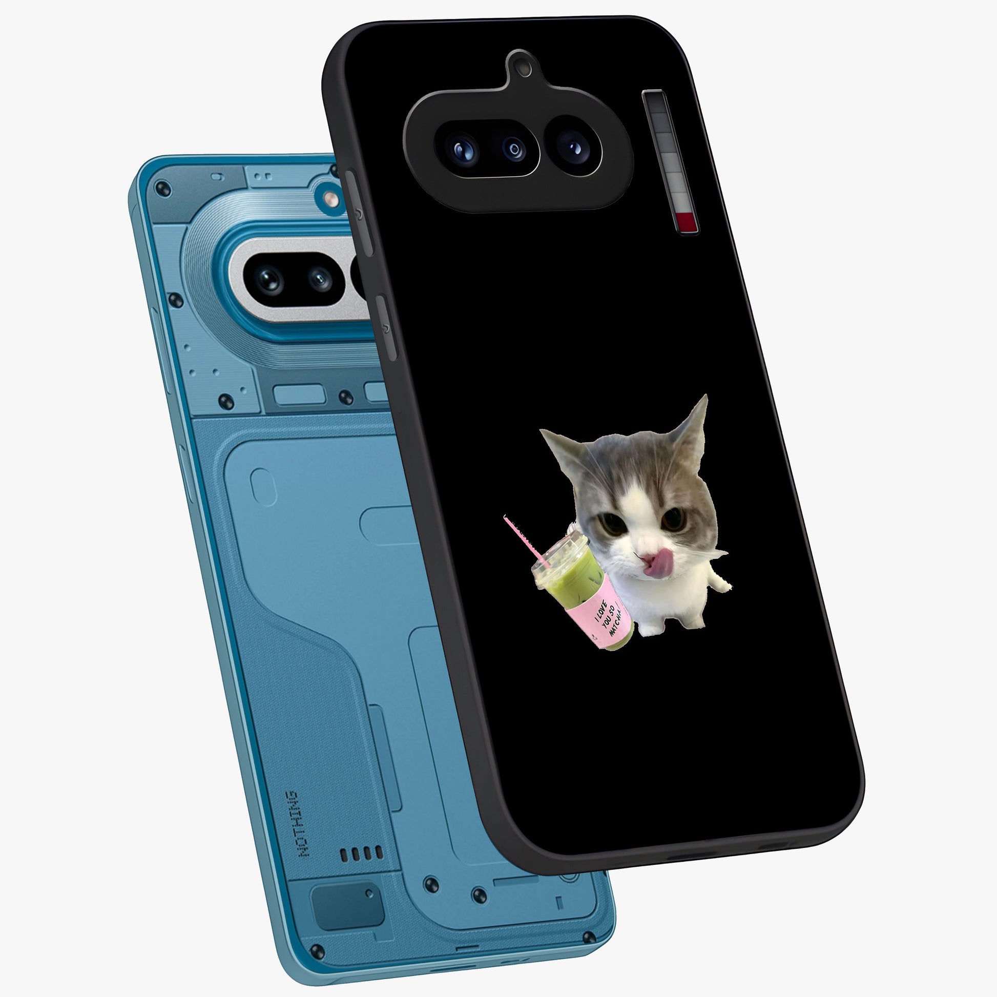 Matcha Cat Style Glass Case displayed in angled mockup highlighting playful feline design with pastel matcha aesthetic.