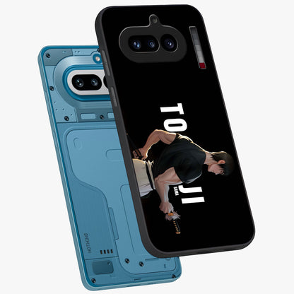 Midnight Blade Resolve Glass Case displayed in angled mockup highlighting powerful blade illustration with dramatic dark aesthetic.