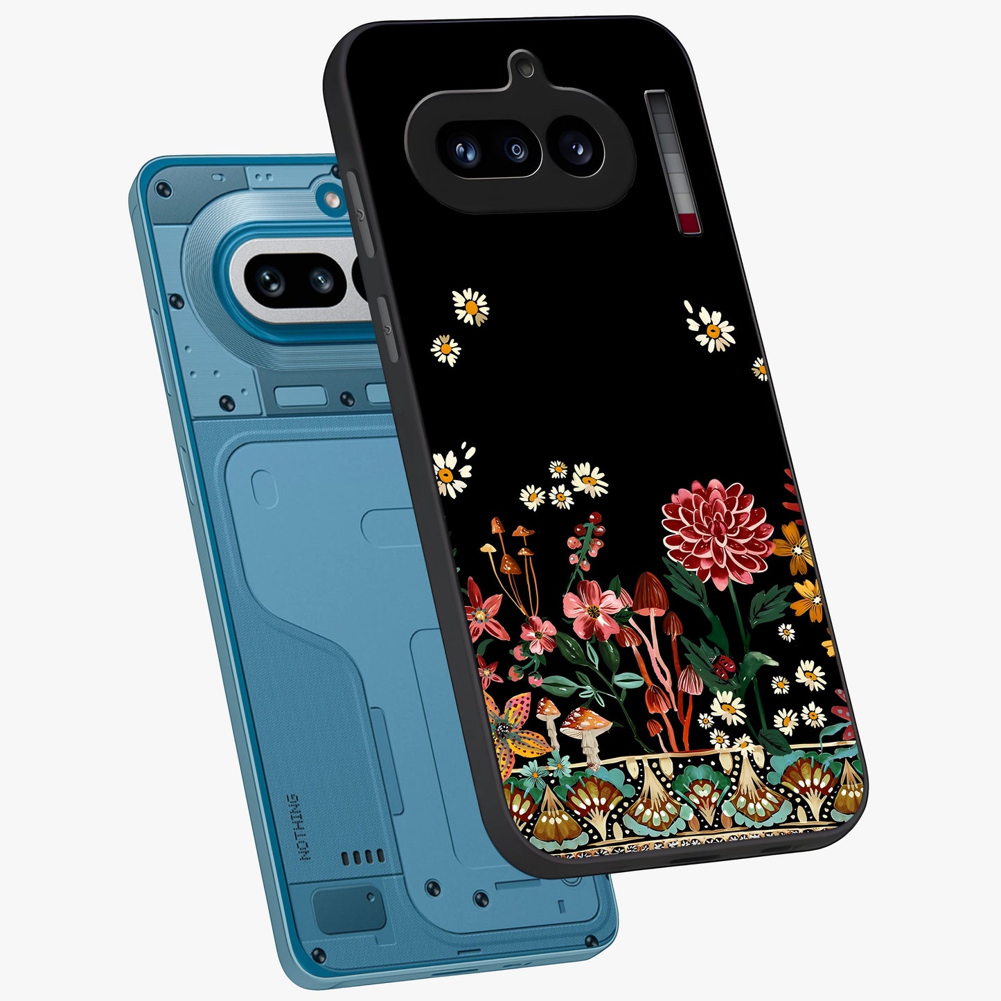 Midnight Bloom Pattern Glass Case displayed in angled mockup highlighting elegant flower design with midnight aesthetic style.