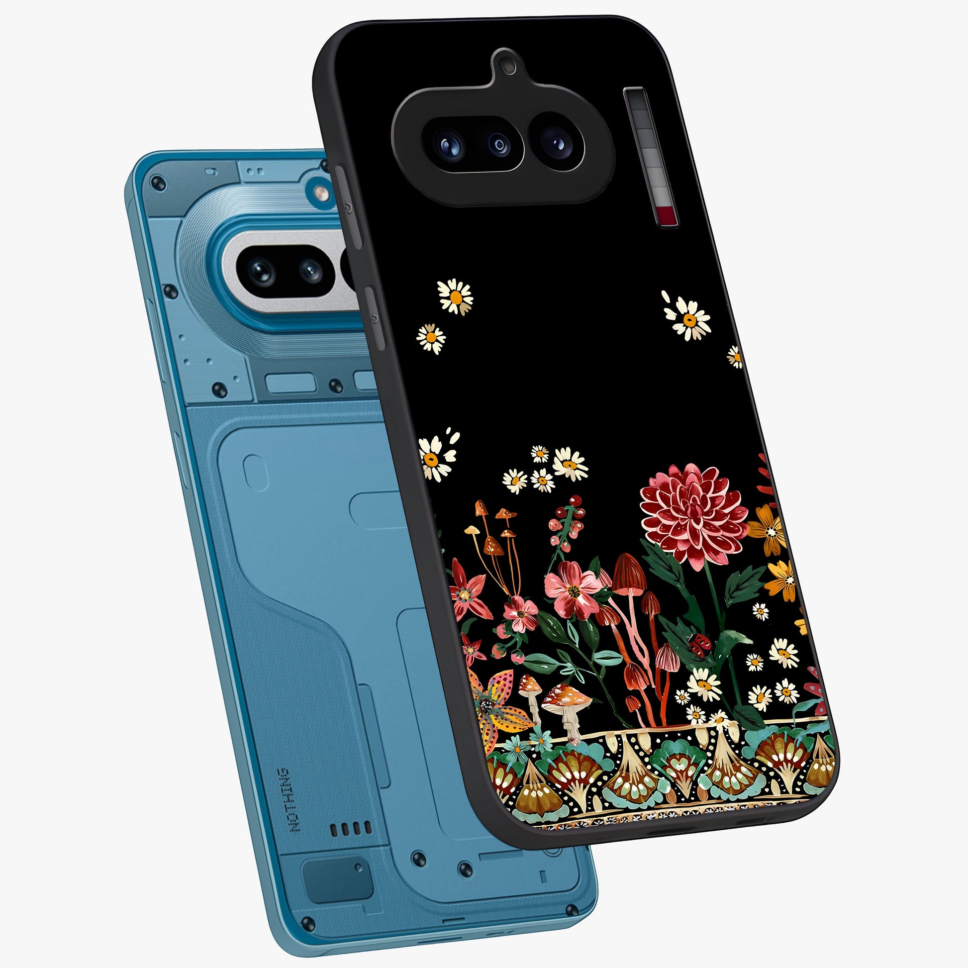 Midnight Bloom Pattern Glass Case displayed in angled mockup highlighting elegant flower design with midnight aesthetic style.