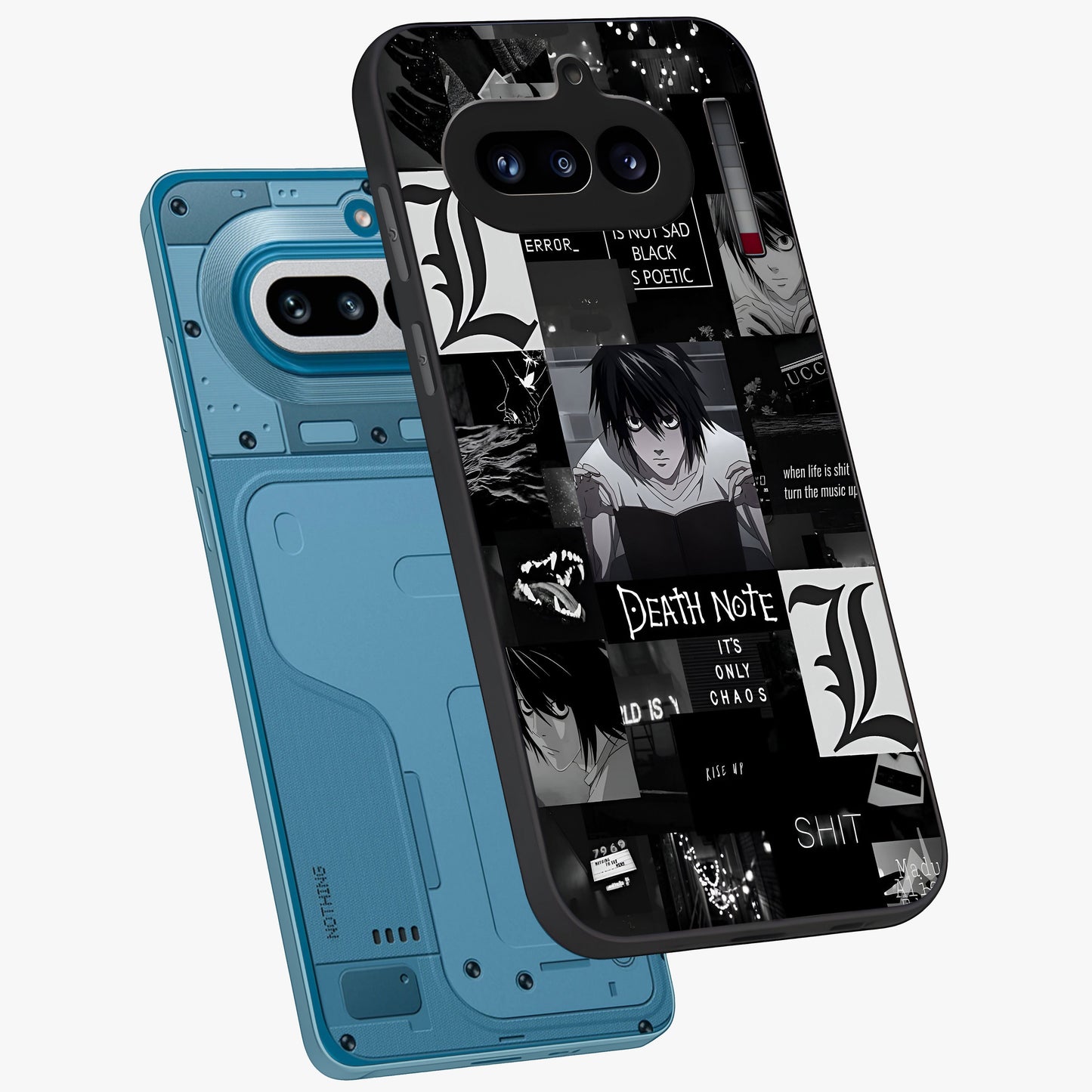 Midnight Chaos Mind Glass Case displayed in angled mockup highlighting chaotic artistic design with dramatic midnight aesthetic.