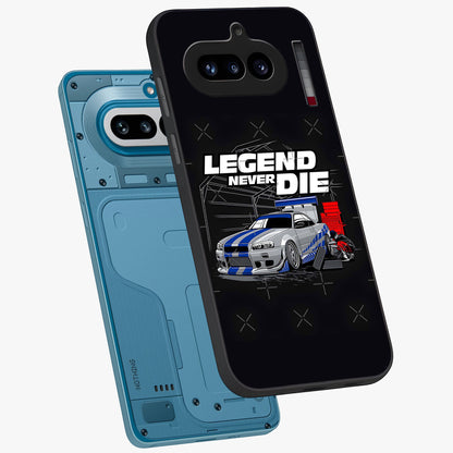 Midnight Racing Legacy Glass Case displayed in angled mockup highlighting dynamic automotive design with bold midnight aesthetic.
