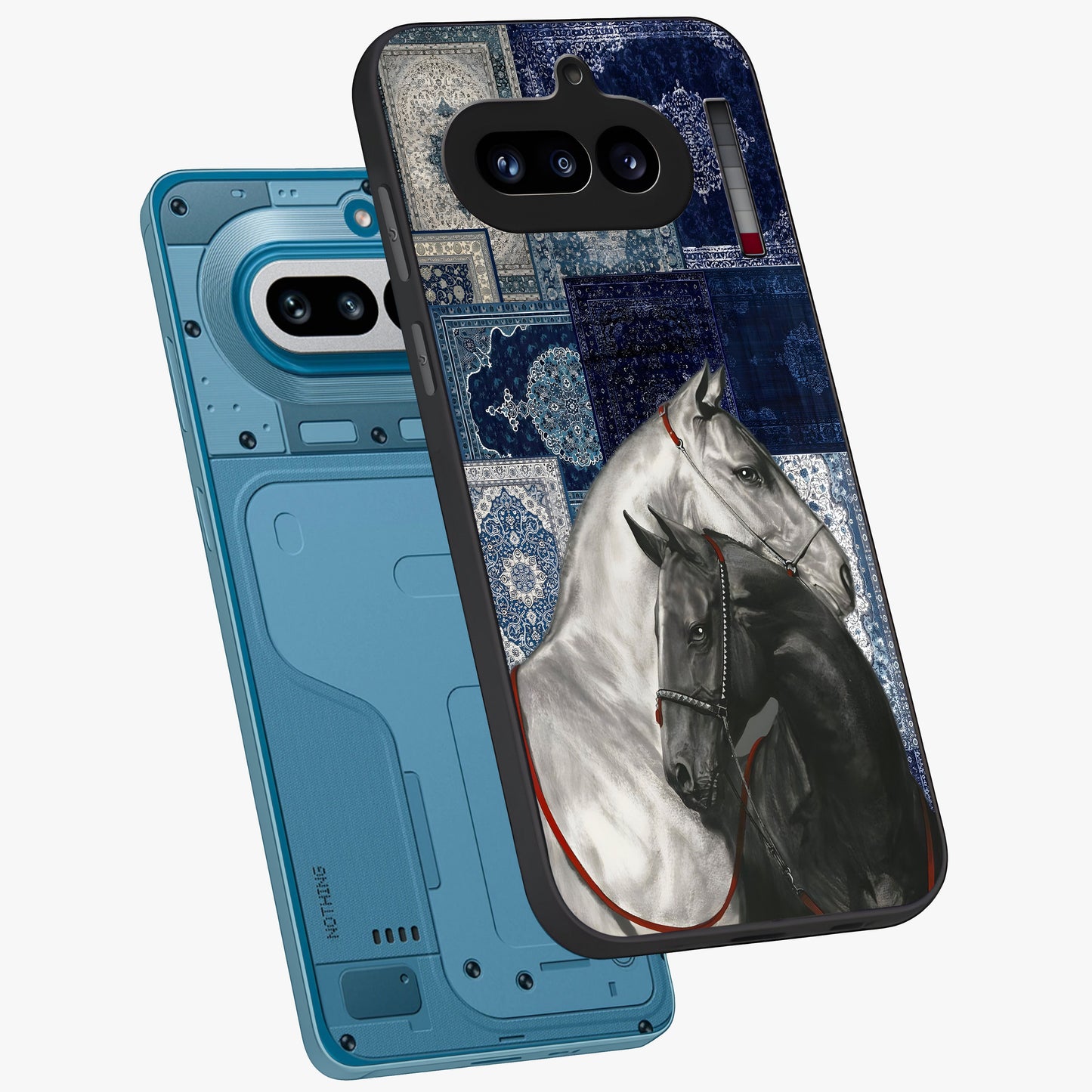 Midnight Stallion Blues Glass Case displayed in angled mockup highlighting powerful stallion illustration with deep midnight tones.