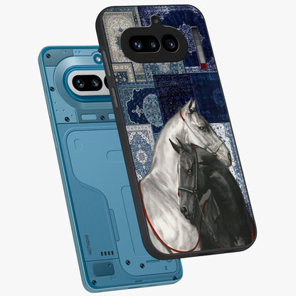 Midnight Stallion Blues Glass Case displayed in angled mockup highlighting powerful stallion illustration with deep midnight tones.