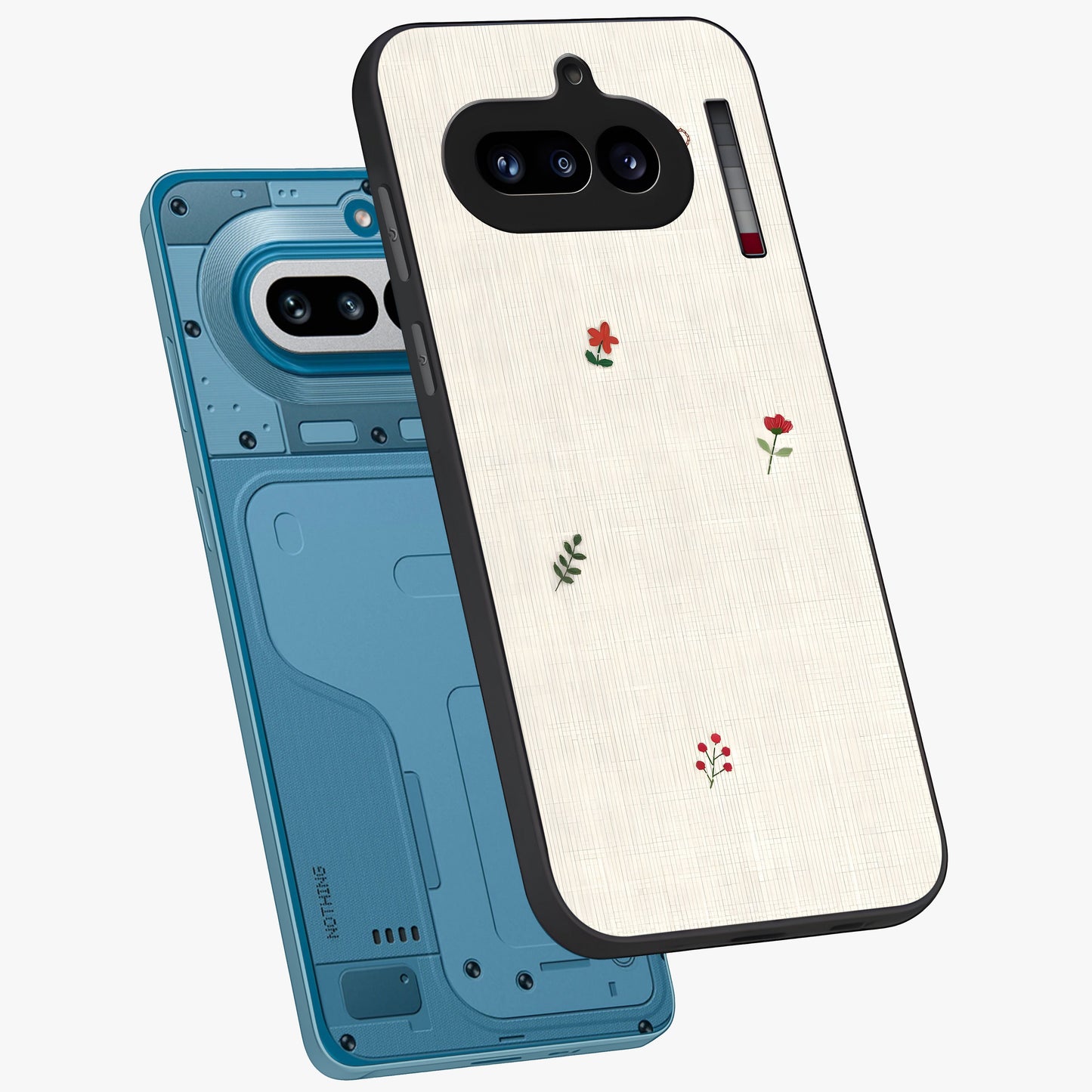 Minimalistic Blue With White Flower Pattern Glass Case displayed in angled mockup highlighting simple floral design with minimal aesthetic.