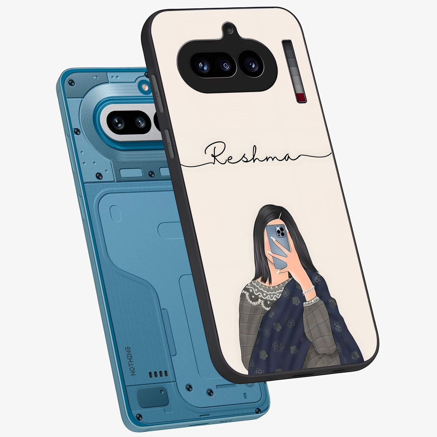 Mirror Mood Muse With Custom Name Glass Case displayed in angled mockup highlighting aesthetic mirror inspired design with custom name feature.