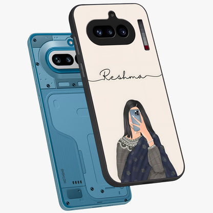 Mirror Mood Muse With Custom Name Glass Case displayed in angled mockup highlighting aesthetic mirror inspired design with custom name feature.