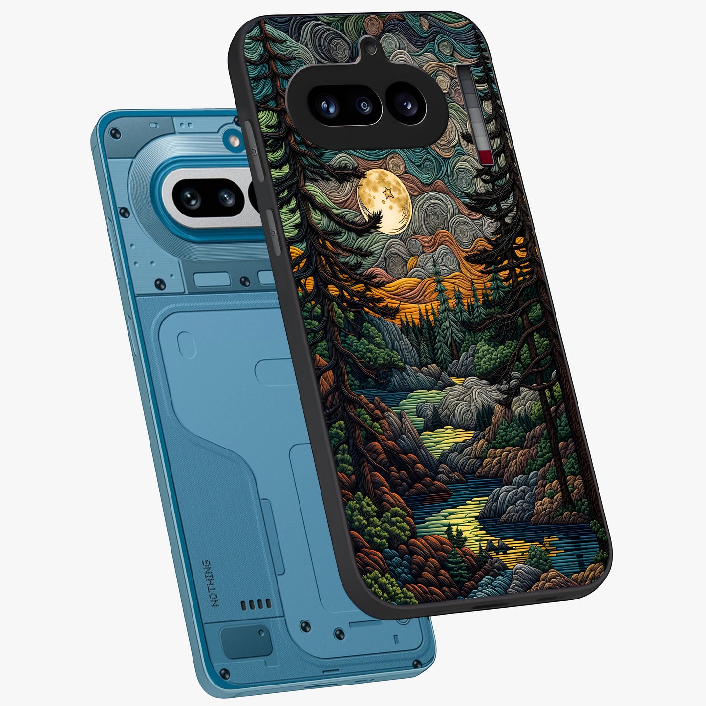 Moonlight Forest Dream Glass Case displayed in angled mockup highlighting dreamy forest design with glowing moon aesthetic.