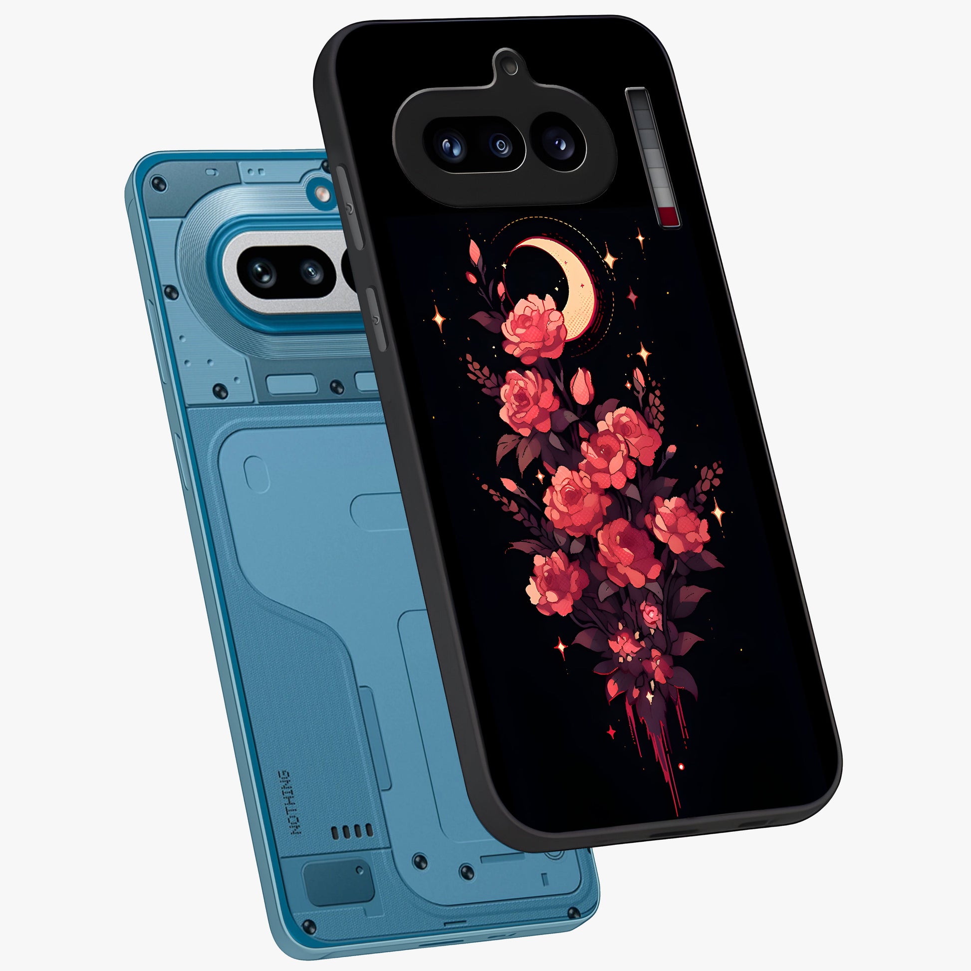 Moonlit Floral Elegance Glass Case displayed in angled mockup highlighting graceful flower design with soft moonlight aesthetic.