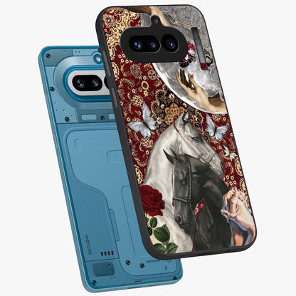 Moonlit Royal Stallion Glass Case displayed in angled mockup highlighting powerful stallion illustration with royal night aesthetic.