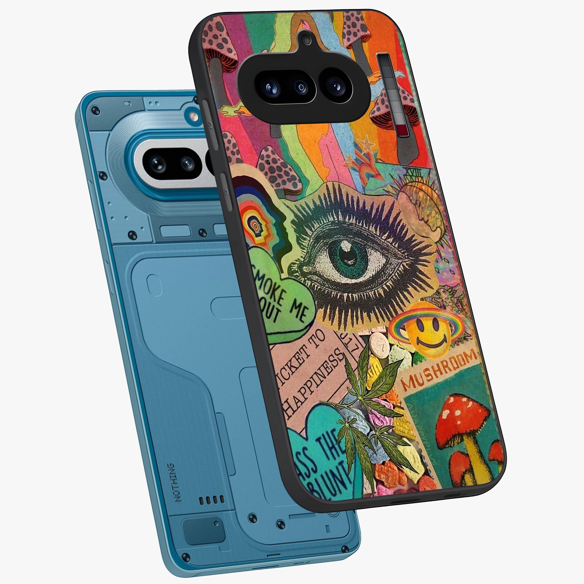 Mystic Eye Wonderland Glass Case displayed in angled mockup highlighting magical eye illustration with dreamy aesthetic.