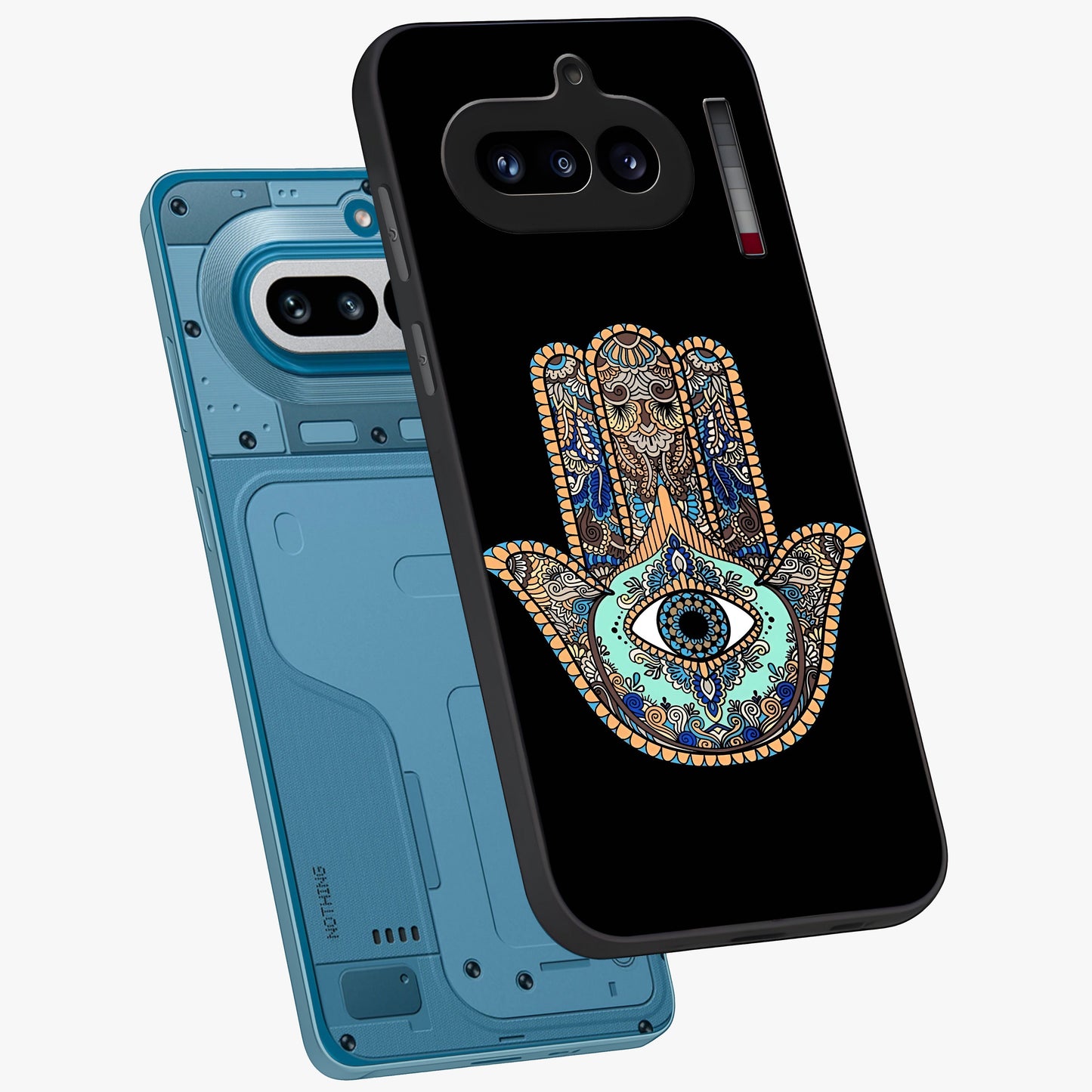 Mystic Hamsa Eye Glass Case displayed in angled mockup highlighting spiritual hamsa symbol with mystical aesthetic style.