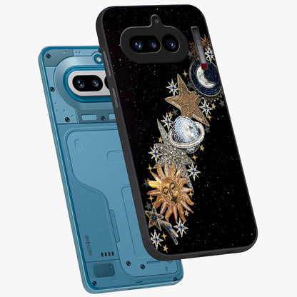 Pearls Universe Object Glass Case displayed in angled mockup highlighting celestial pearl design with dreamy aesthetic.