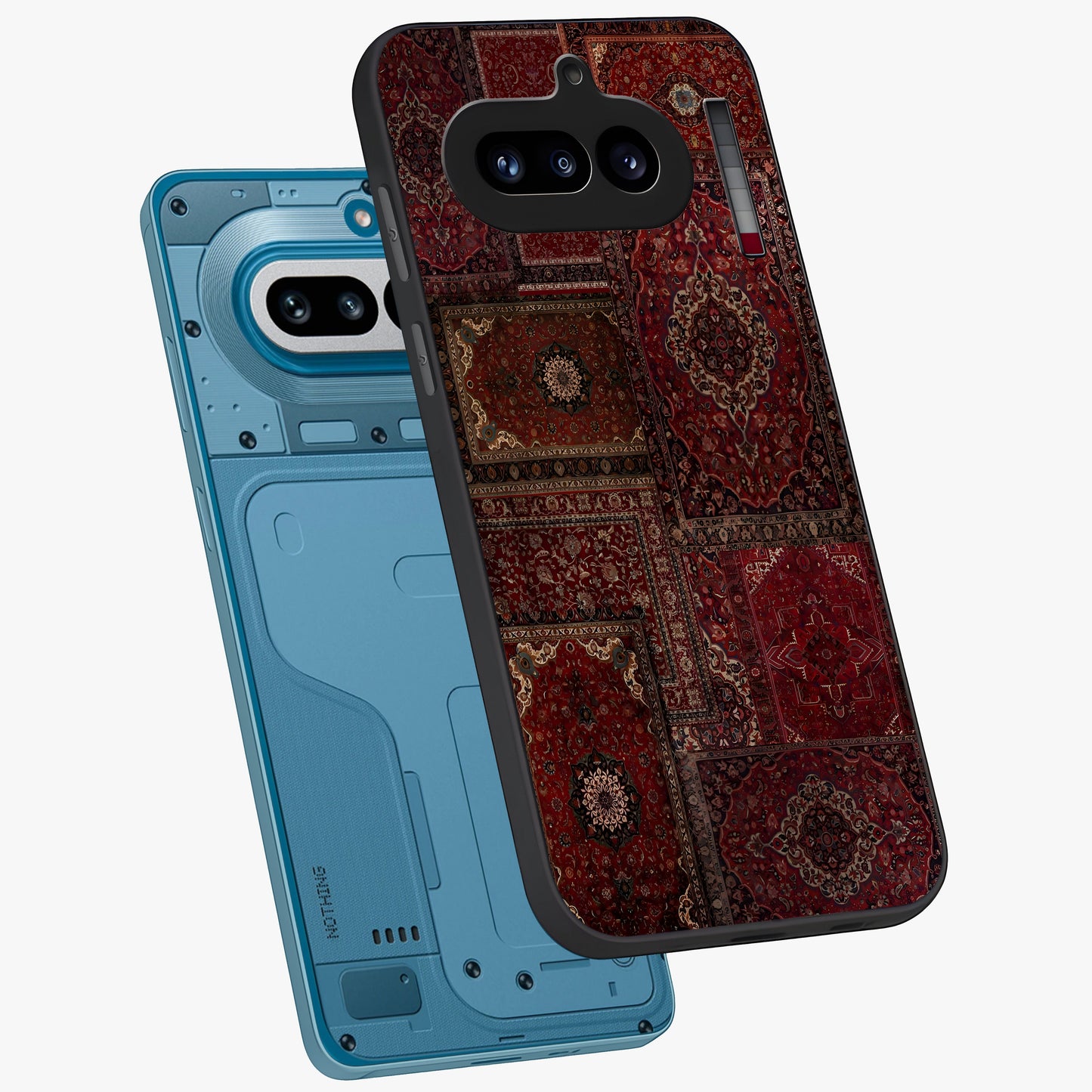 Persian Velvet Tale Glass Case displayed in angled mockup highlighting ornate textile inspired design with royal aesthetic.