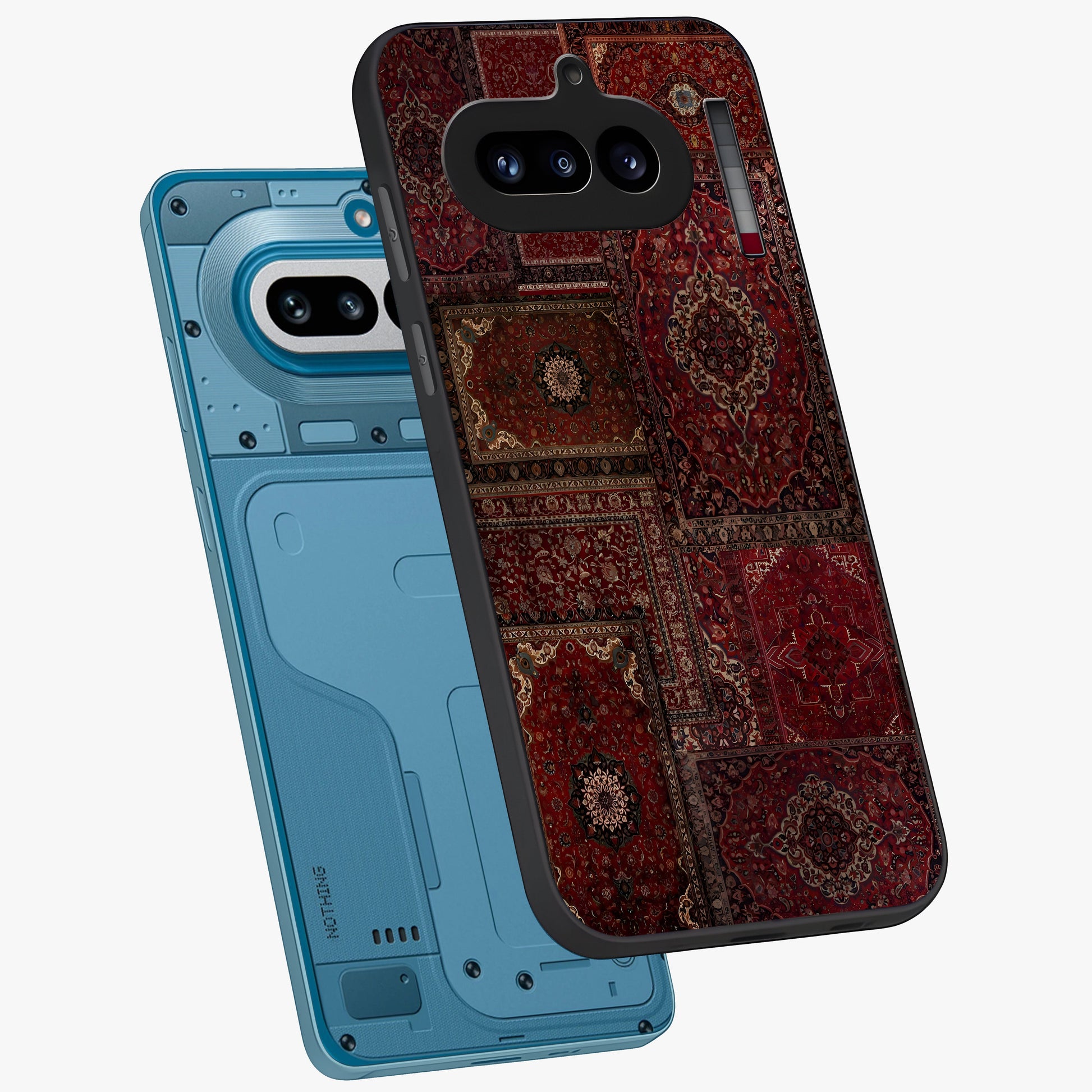 Persian Velvet Tale Glass Case displayed in angled mockup highlighting ornate textile inspired design with royal aesthetic.